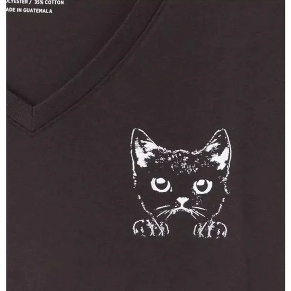 Torrid Slim Fit Vee Neck Tee Cat In Pocket- Black - Picture 2 of 5